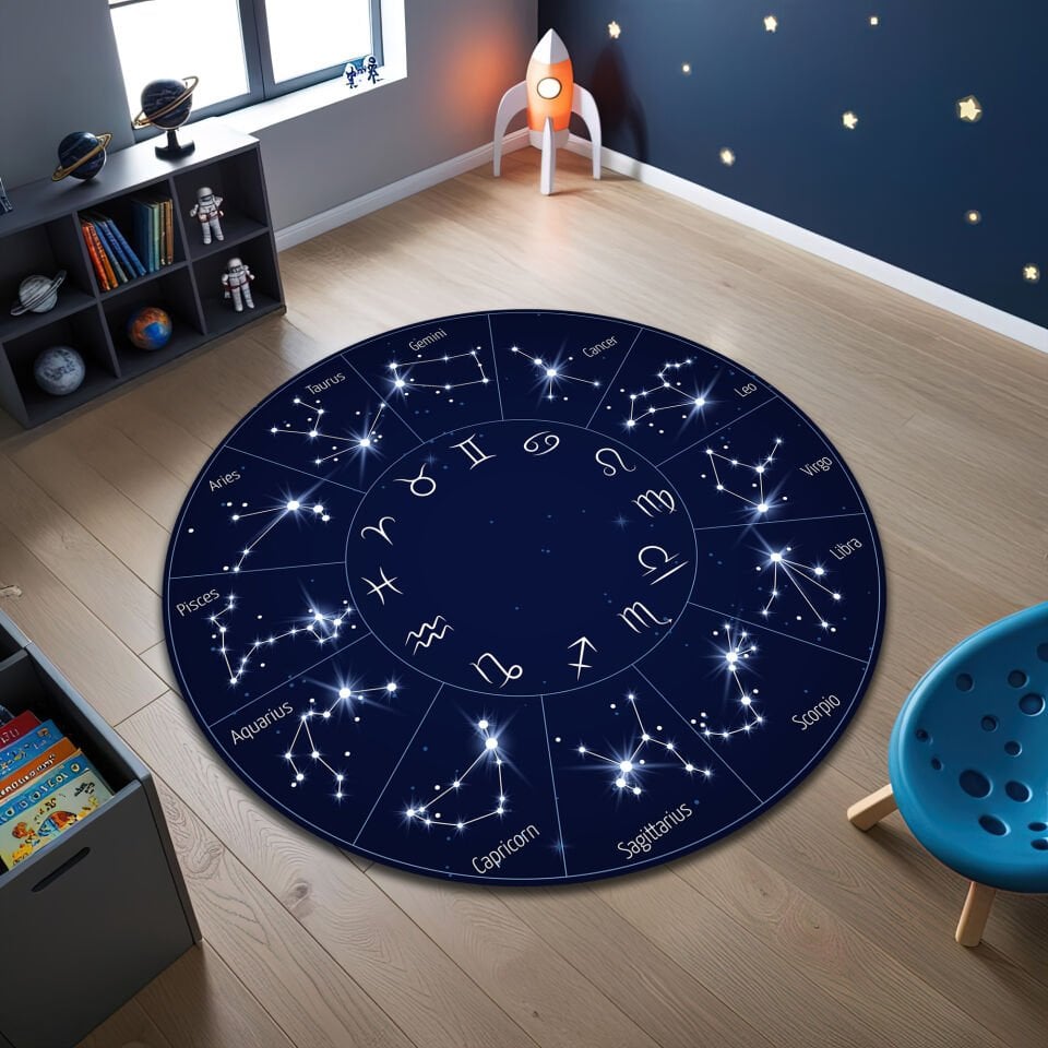 Round Zodiac Constellation Rug – Star Sign & Symbol Design