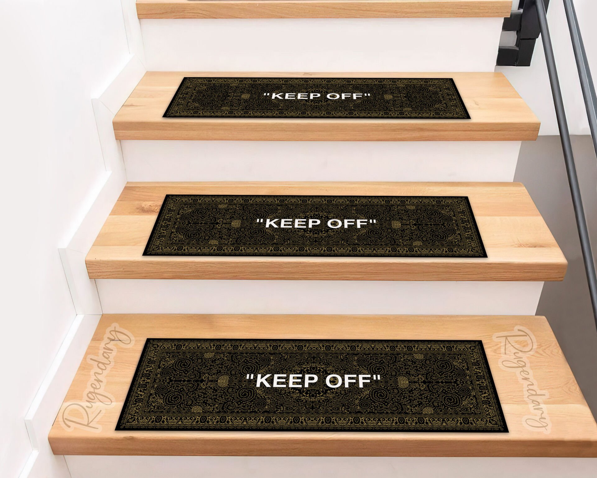 Black ''KEEP OFF'' Stair Mat – Modern Non-Slip Carpet for Stairs