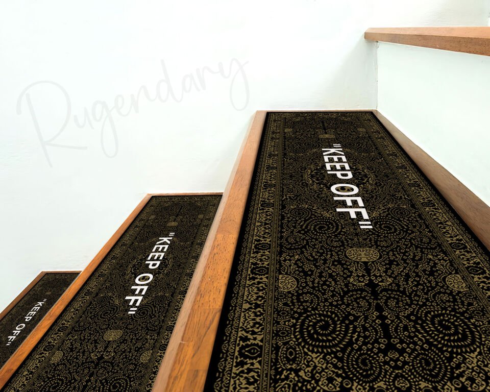 Black ''KEEP OFF'' Stair Mat – Modern Non-Slip Carpet for Stairs