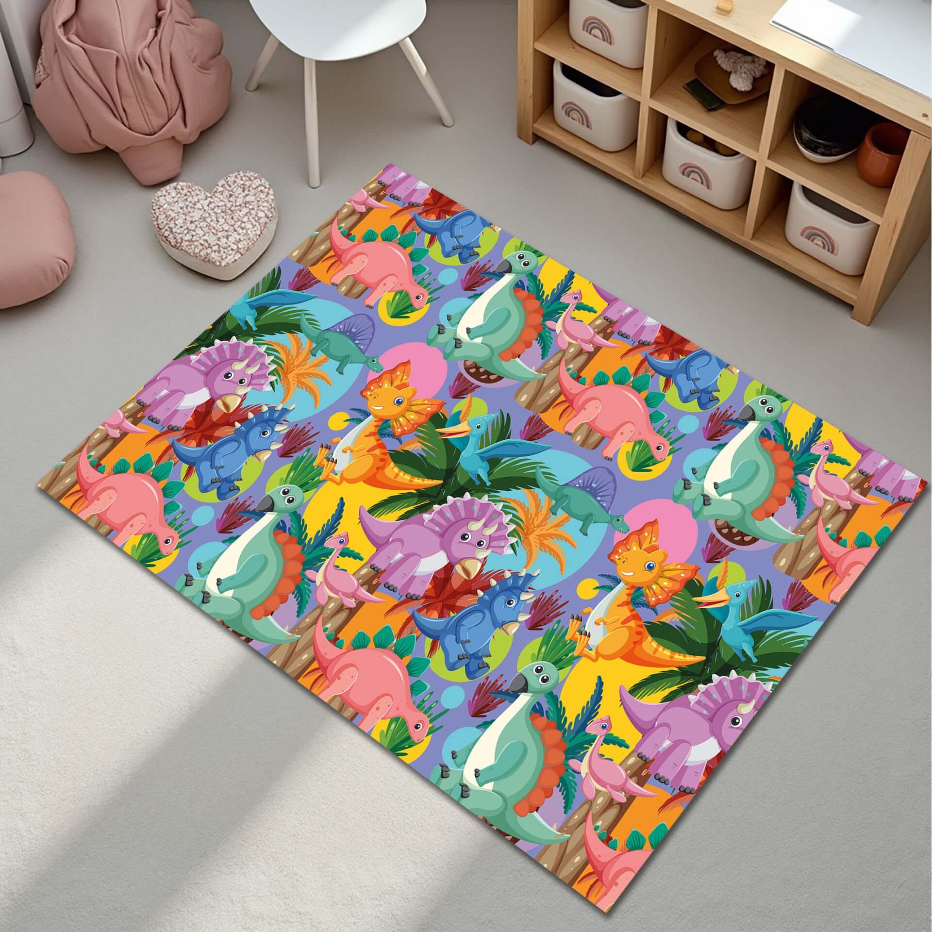 Colorful Cartoon Dinosaur Rug for Kids Room – Soft & Fun Play Mat