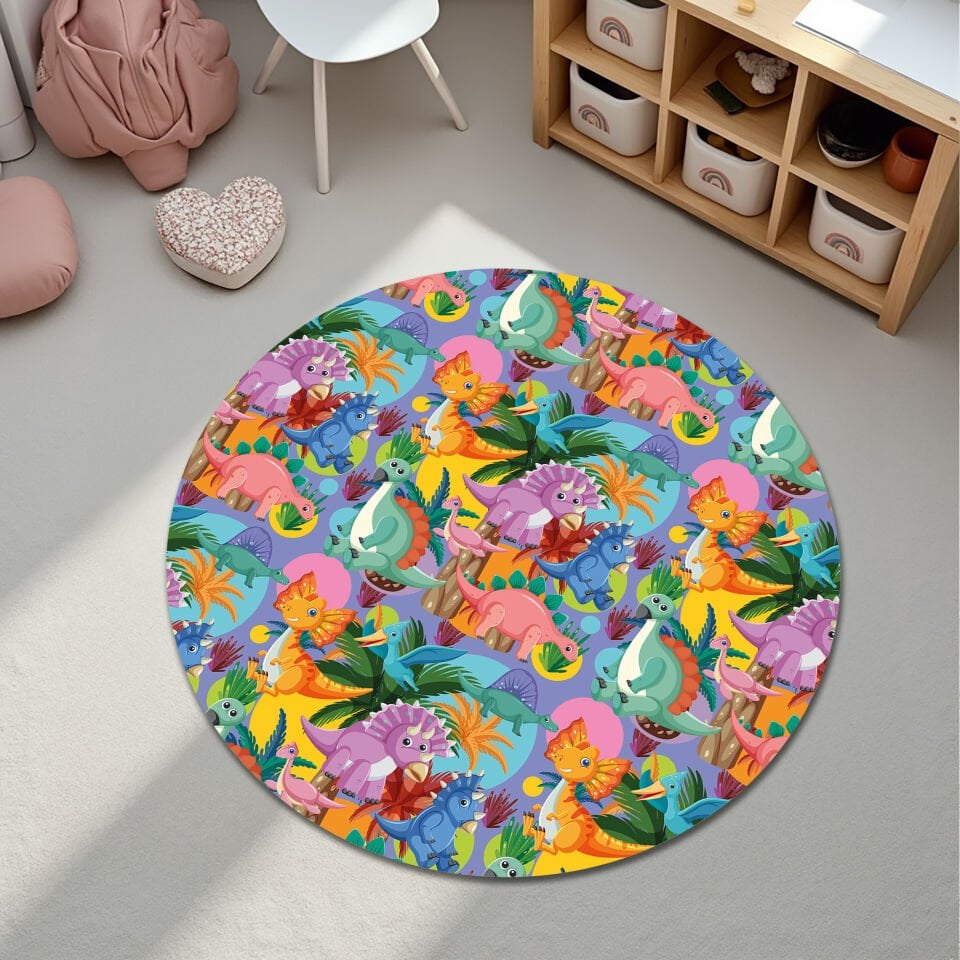 Colorful Cartoon Dinosaur Rug for Kids Room – Soft & Fun Play Mat