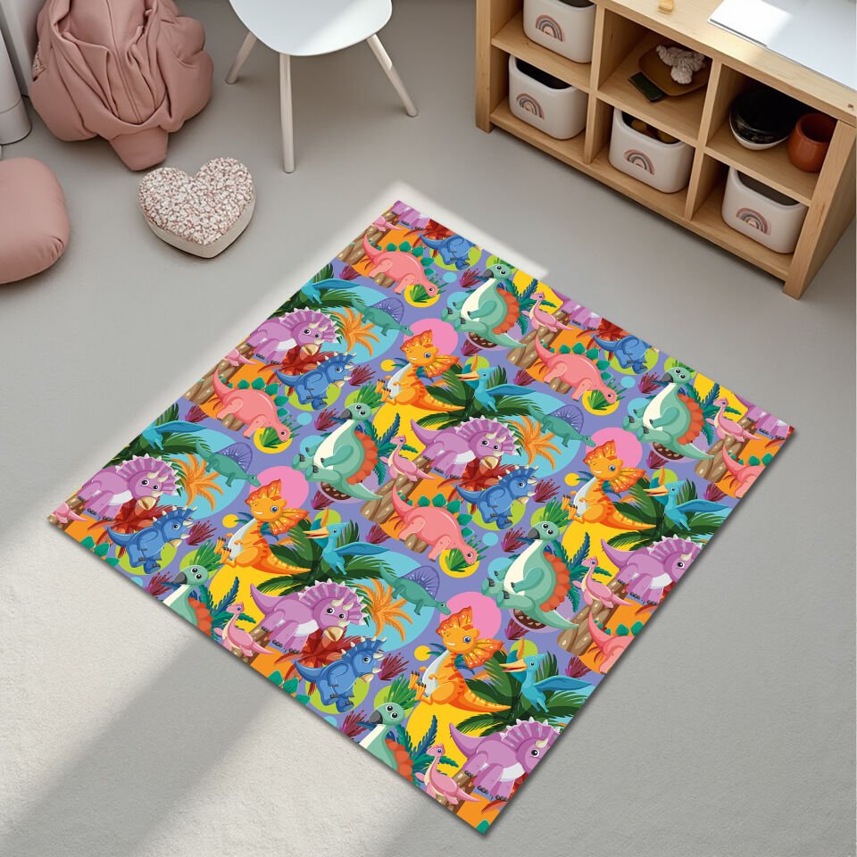 Colorful Cartoon Dinosaur Rug for Kids Room – Soft & Fun Play Mat