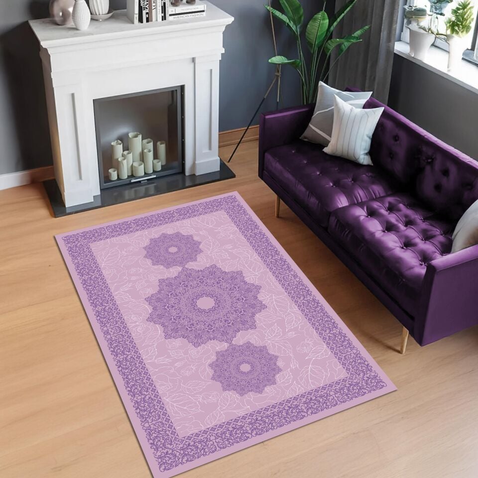 Purple Medallion Rug Elegant Oriental Pattern Decorative Carpet