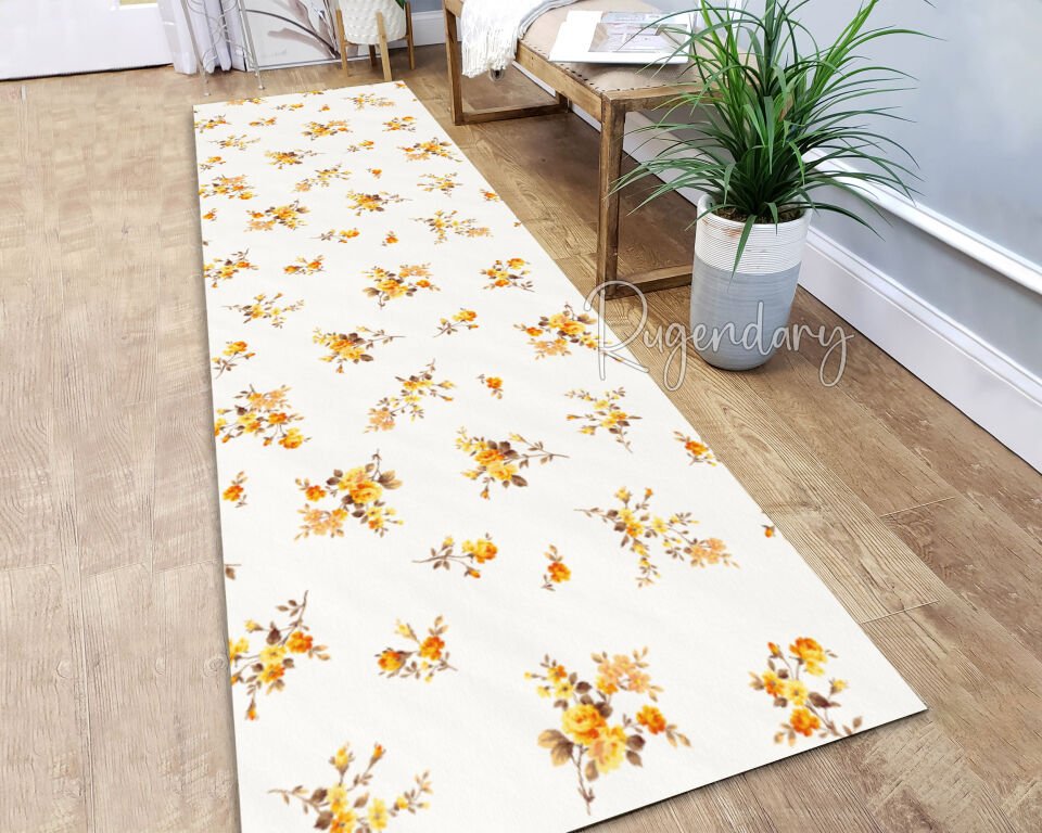 Yellow Floral Runner Rug – Vintage Style Hallway & Entryway Carpet