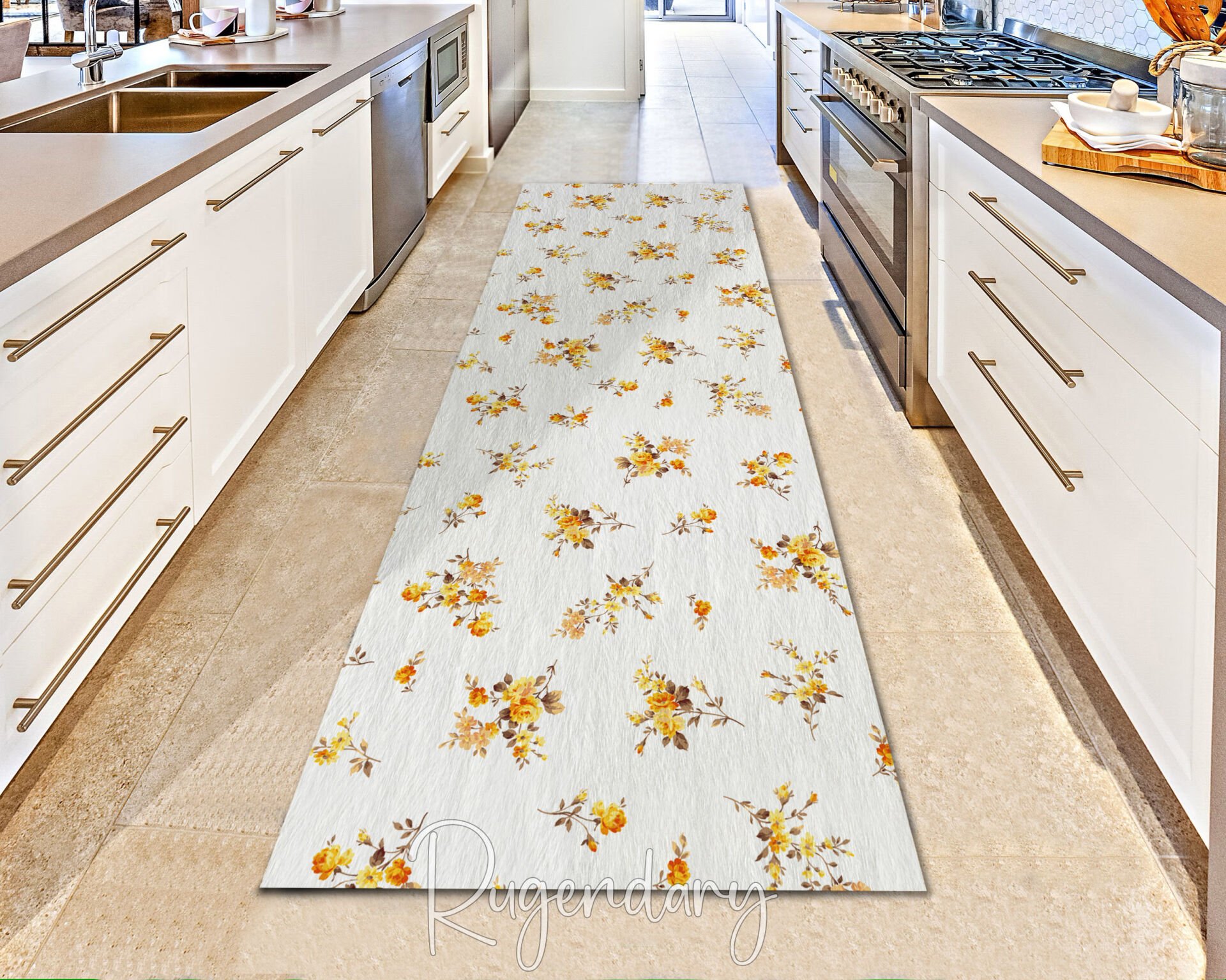 Yellow Floral Runner Rug – Vintage Style Hallway & Entryway Carpet