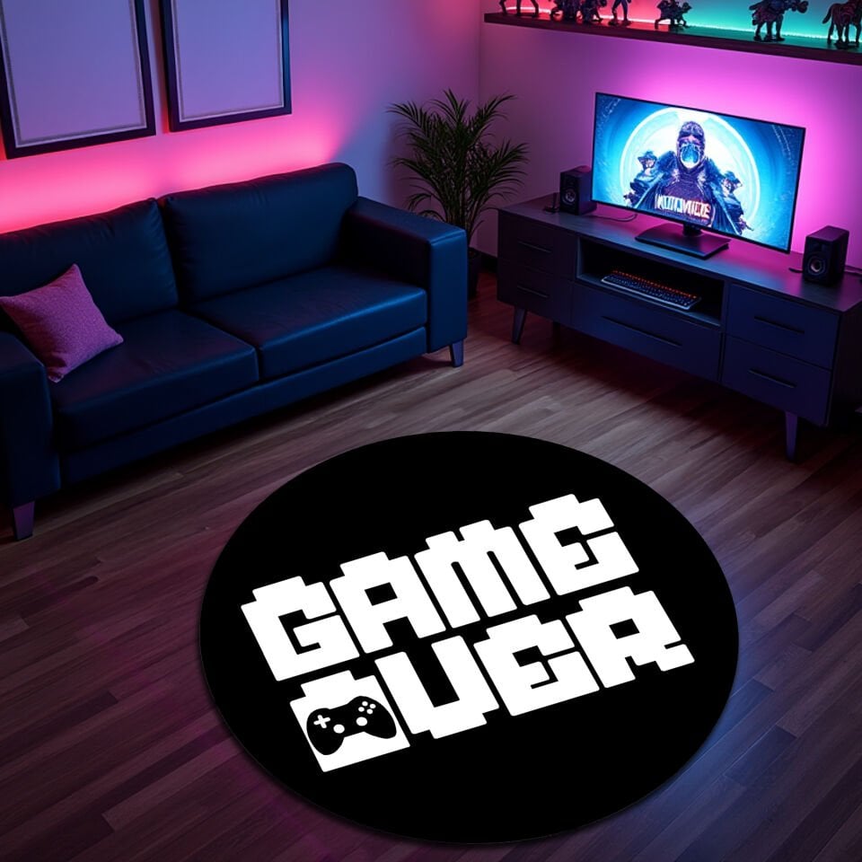 Game Over Gaming Rug – Bold Black & White Game Room Carpet for Gamers