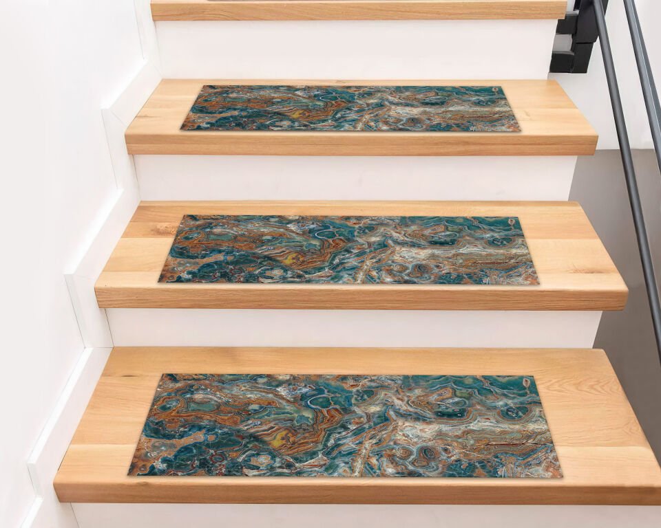 Marbled Earth Tones Stair Treads – Abstract Stone-Inspired Step Mats