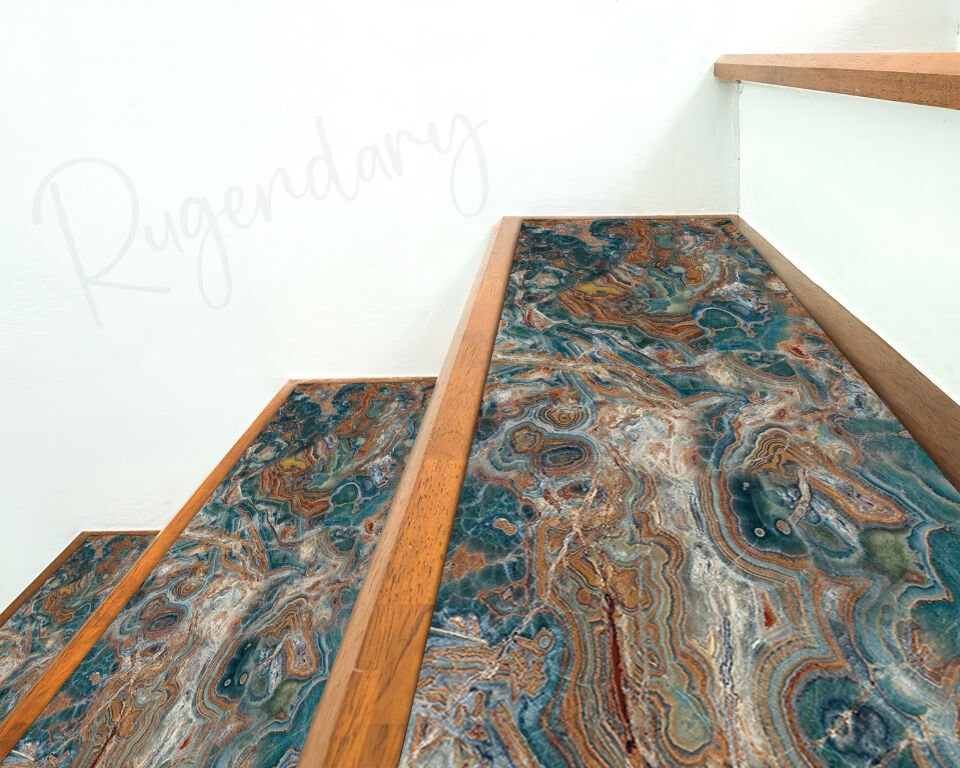 Marbled Earth Tones Stair Treads – Abstract Stone-Inspired Step Mats