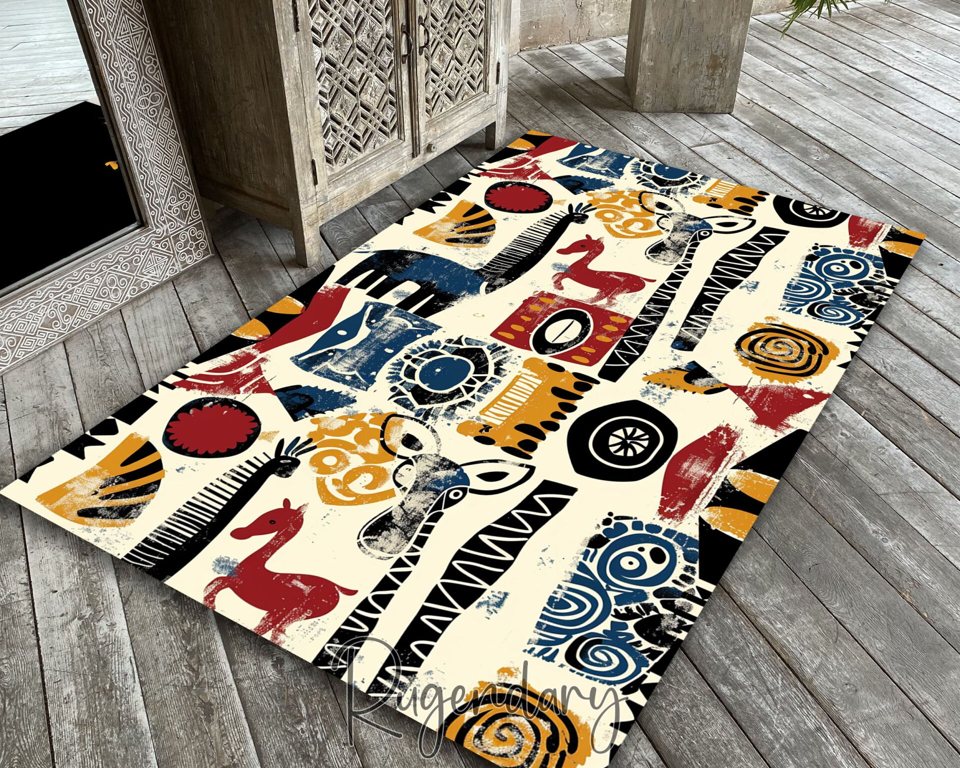 Abstract Animal Print Living Room Rug – Colorful Safari-Inspired Design