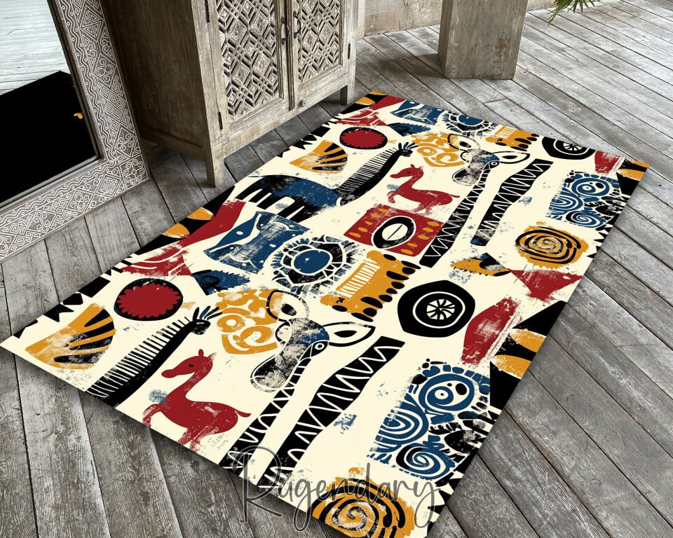 Abstract Animal Print Living Room Rug – Colorful Safari-Inspired Design