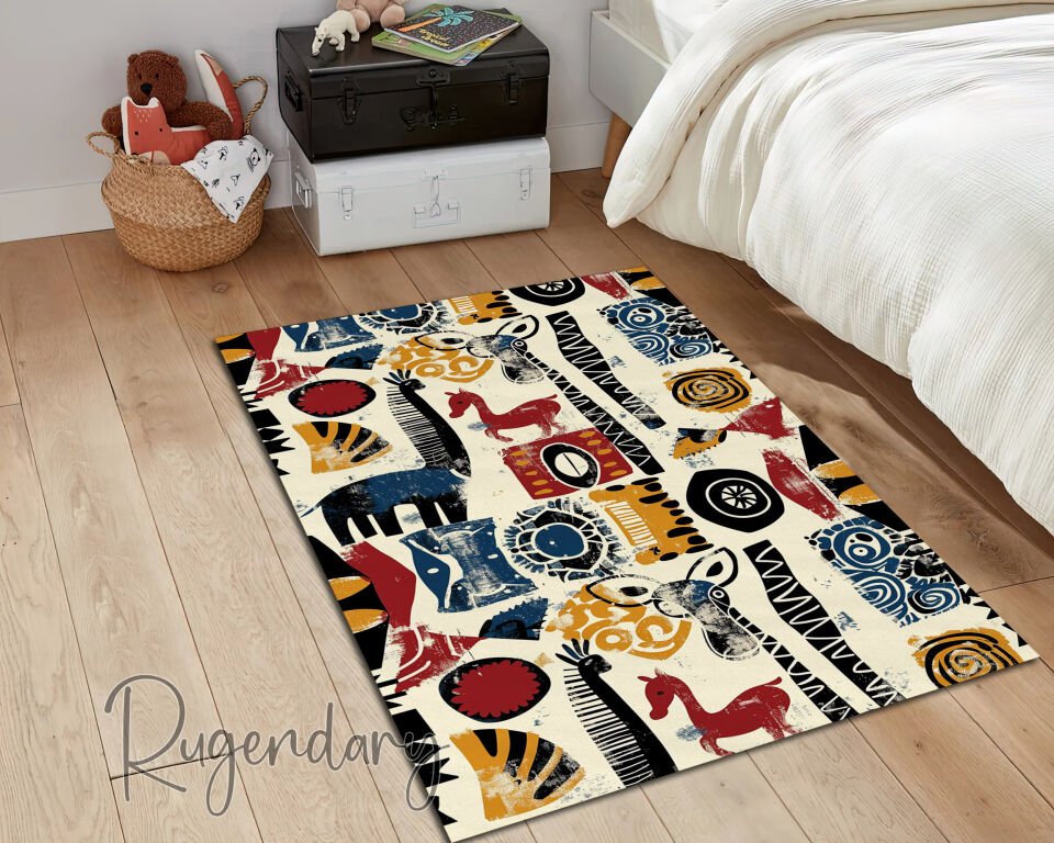 Abstract Animal Print Living Room Rug – Colorful Safari-Inspired Design