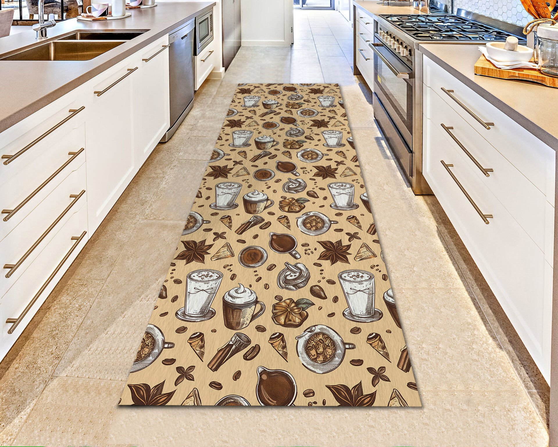 Cozy Autumn Coffee Kitchen Runner Rug – Warm Non-Slip Floor Mat