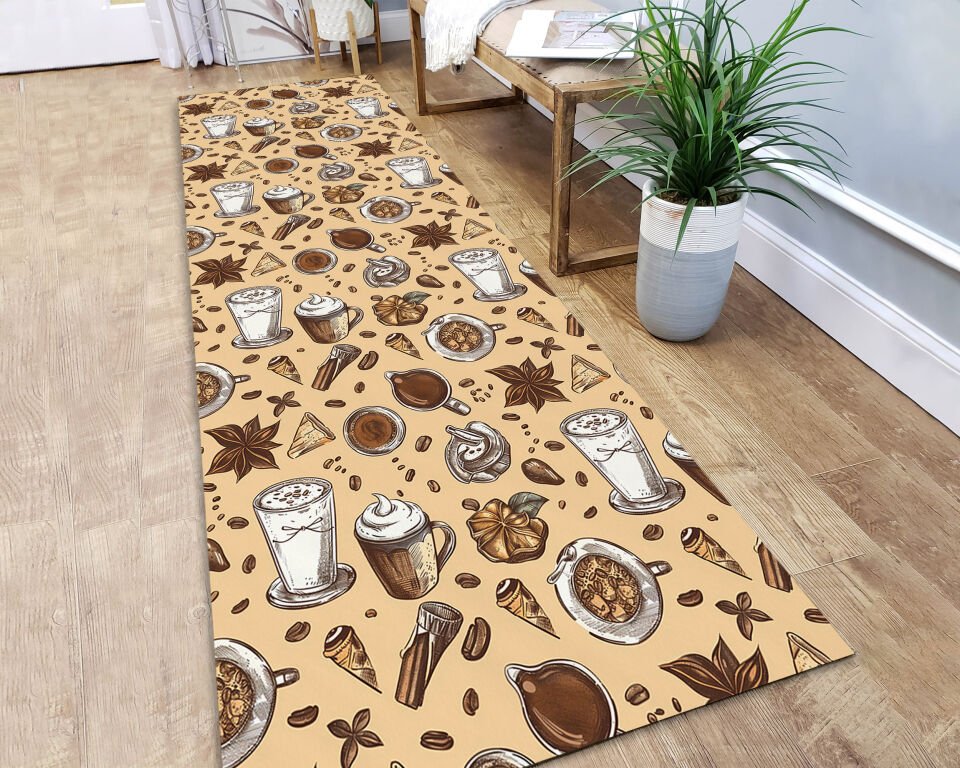 Cozy Autumn Coffee Kitchen Runner Rug – Warm Non-Slip Floor Mat