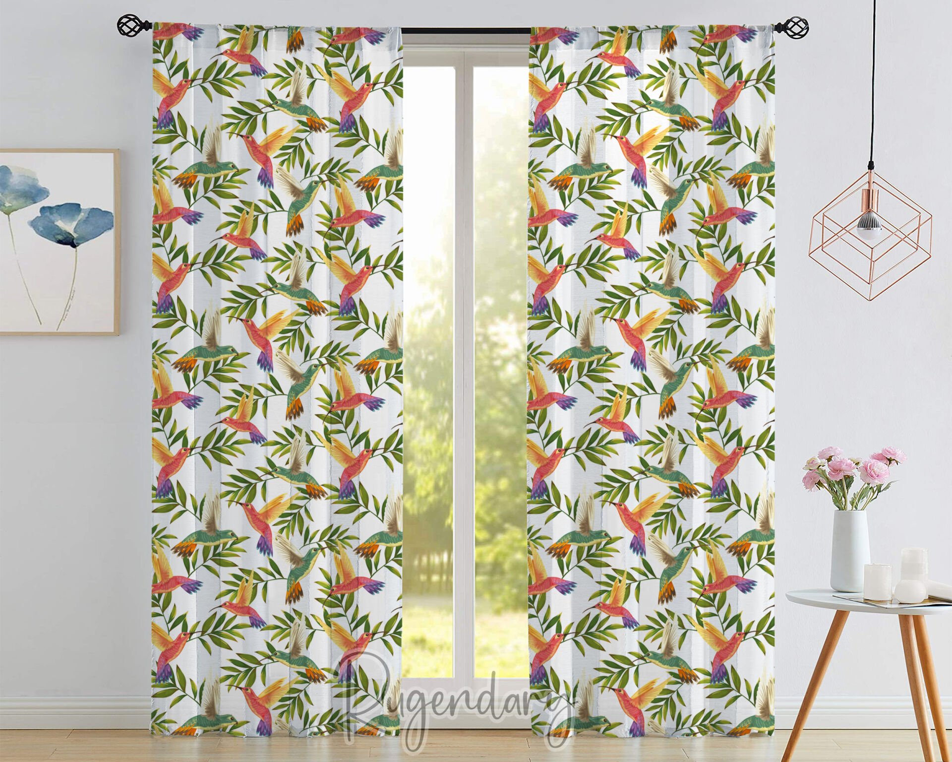 Velvet Thick Curtain with Colorful Bird and Leaf Print – Luxury Soft Window Drapes