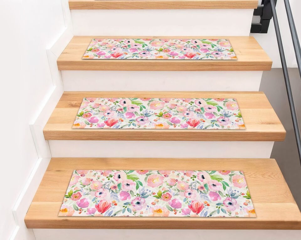 Pastel Floral Stair Treads – Watercolor Bloom Design