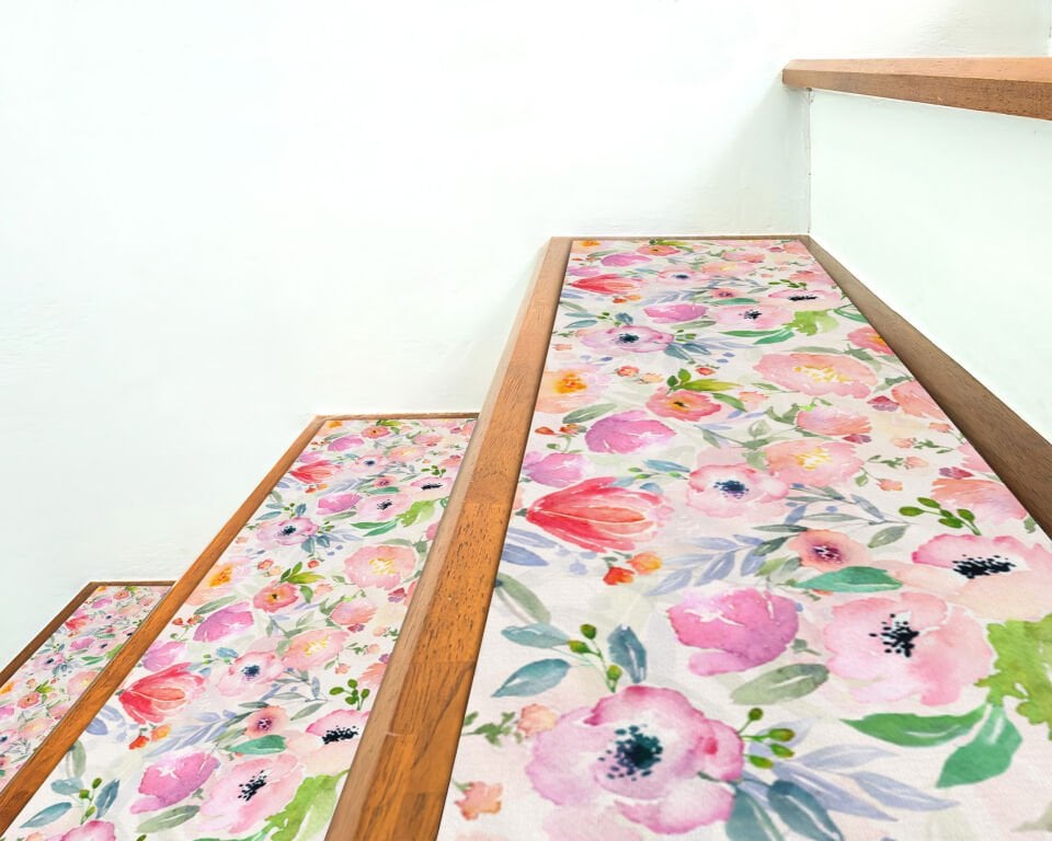 Pastel Floral Stair Treads – Watercolor Bloom Design
