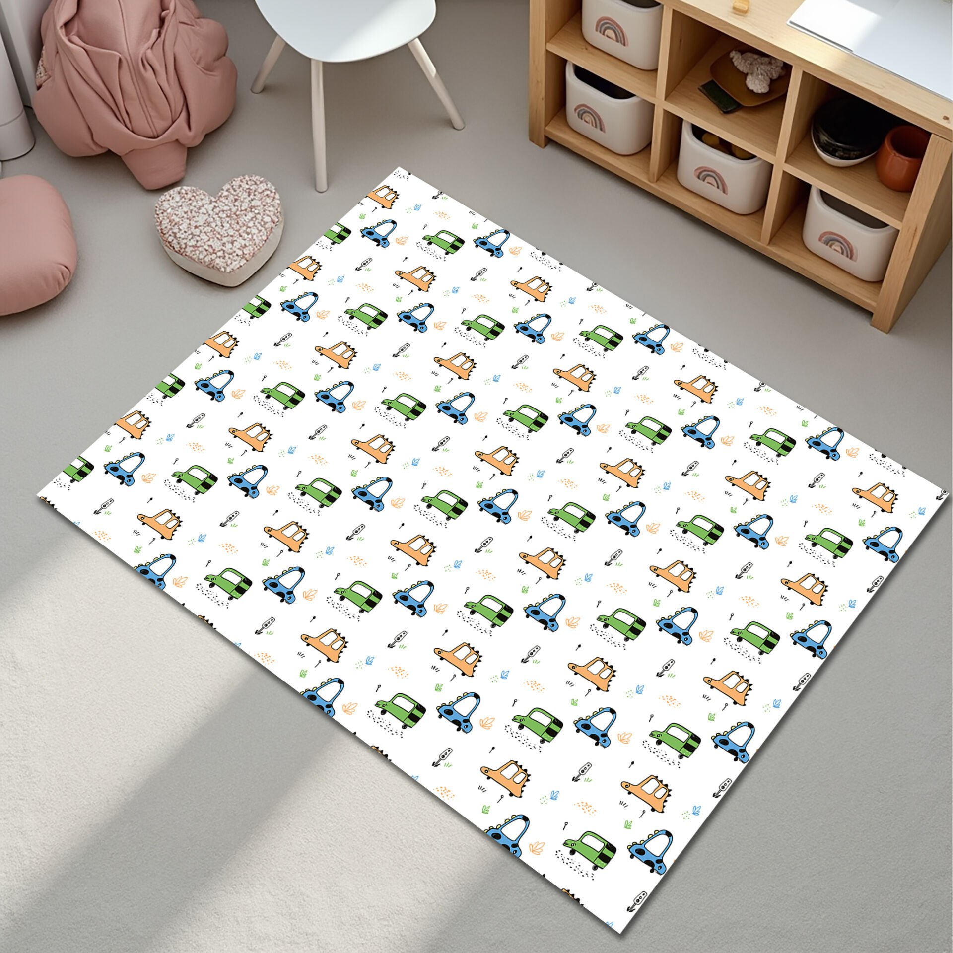 Kids Animal Car Play Mat Rug – Cute Cartoon Vehicles and Animals Design