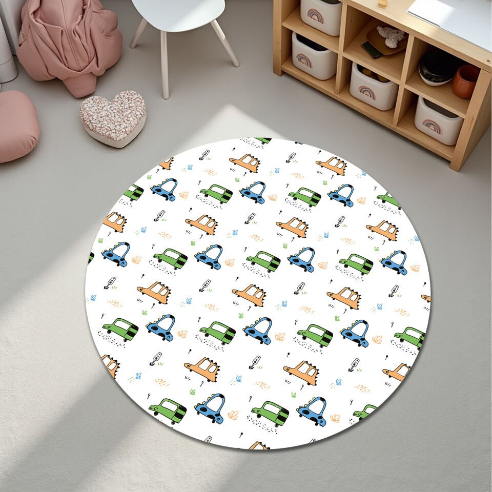 Kids Animal Car Play Mat Rug – Cute Cartoon Vehicles and Animals Design