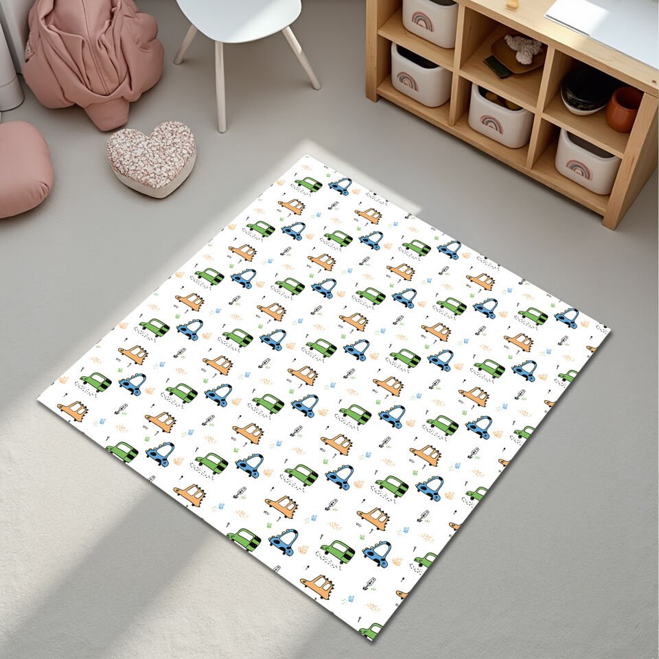 Kids Animal Car Play Mat Rug – Cute Cartoon Vehicles and Animals Design