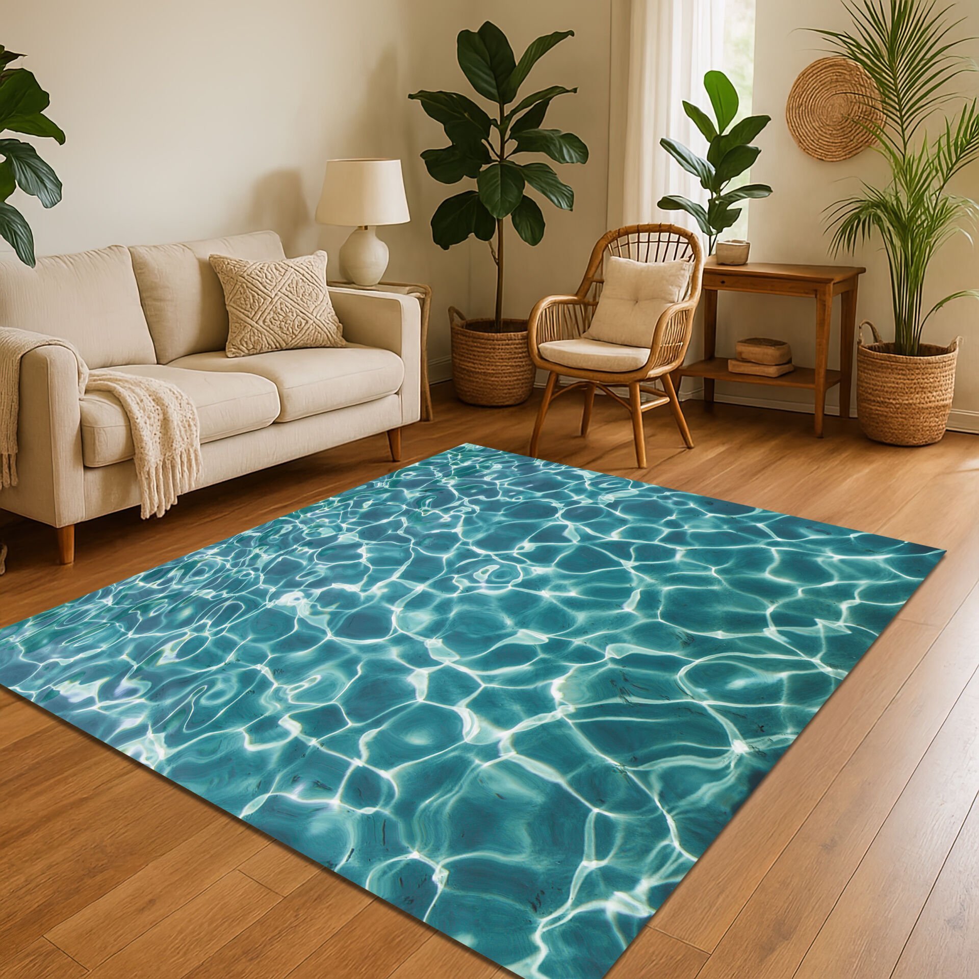 Tranquil Water Reflection Rug – Ocean-Inspired Living Room Carpet