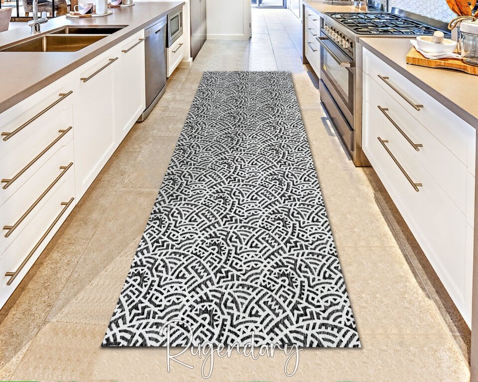 Modern Black and White Geometric Runner Rug – Bold Hallway & Entryway Carpet