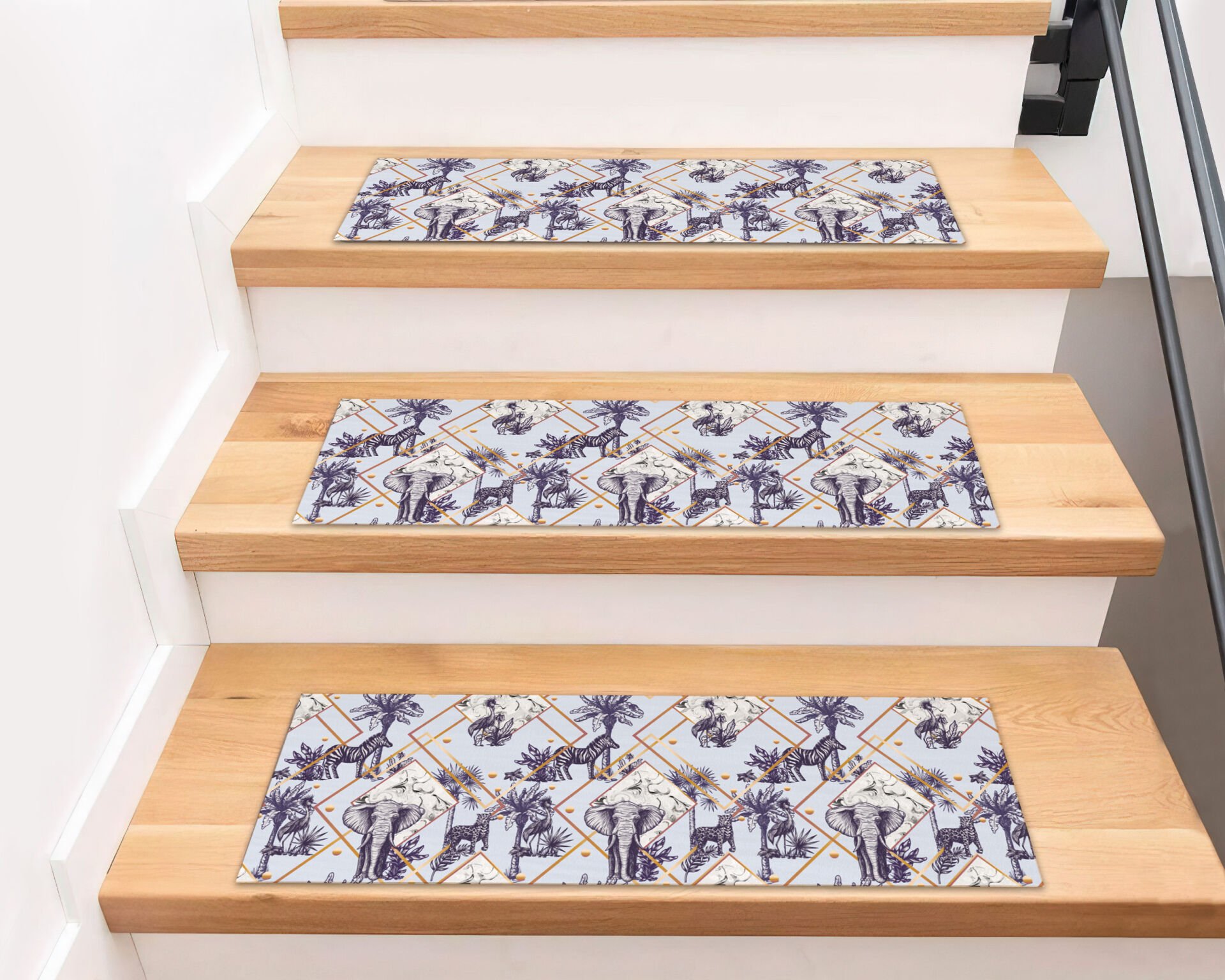 Safari Jungle Stair Treads – Elegant Animal & Palm Tree Design