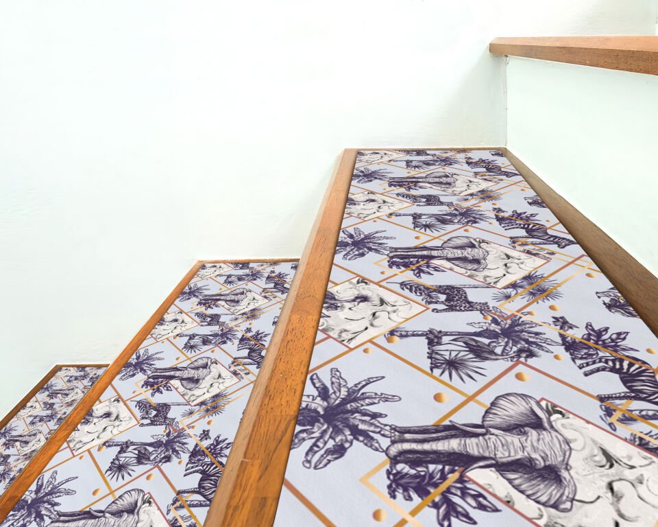 Safari Jungle Stair Treads – Elegant Animal & Palm Tree Design