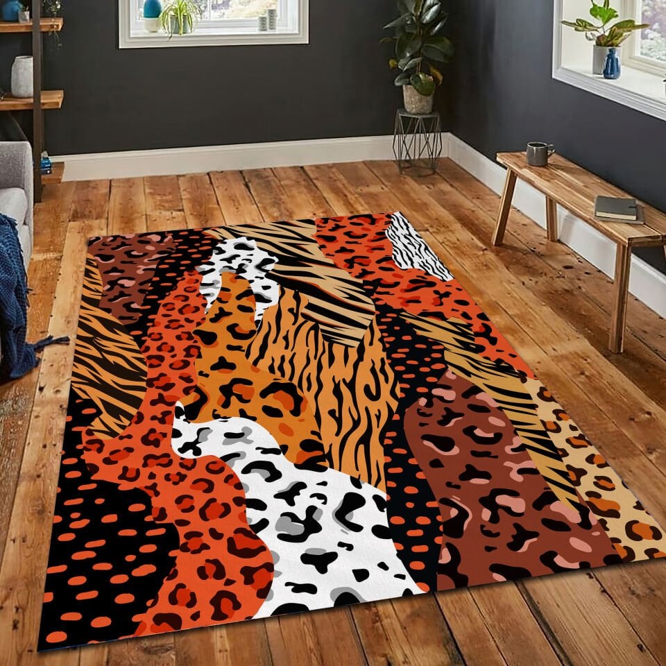 Animal Print Rug Leopard Tiger Carpet Safari Jungle Style Floor Mat for Home Decor