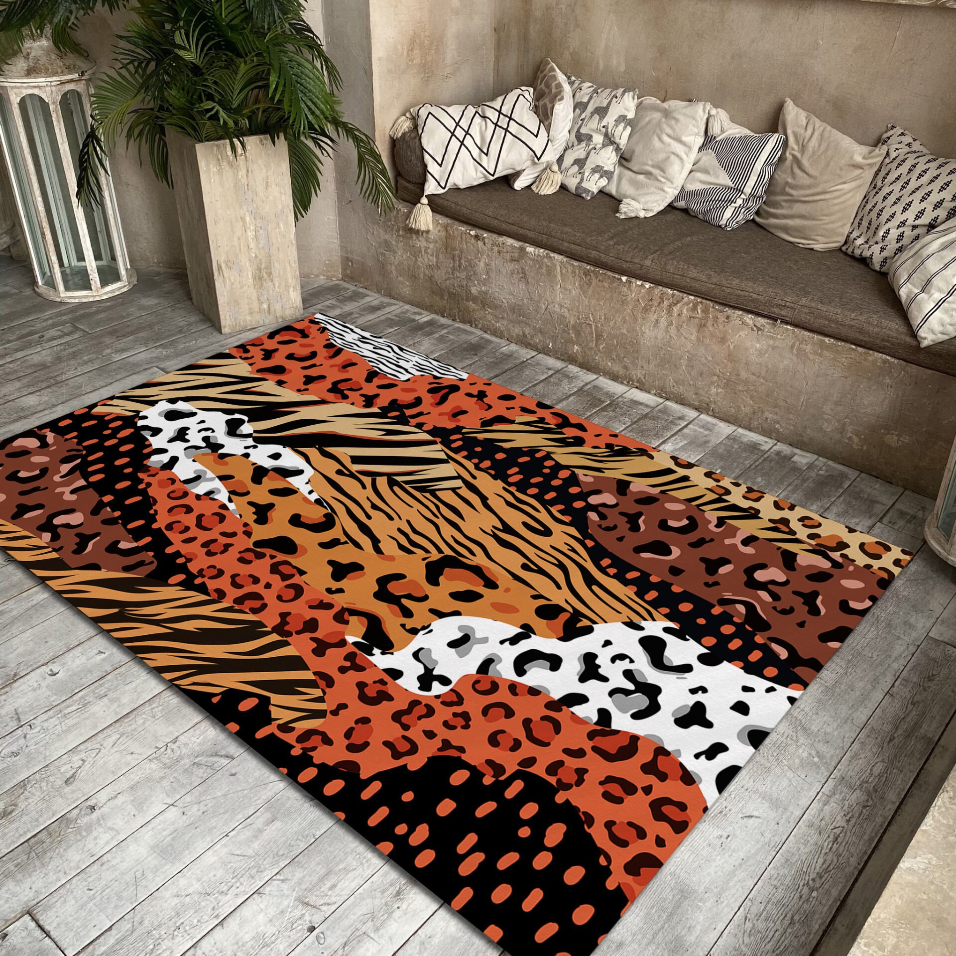 Animal Print Rug Leopard Tiger Carpet Safari Jungle Style Floor Mat for Home Decor