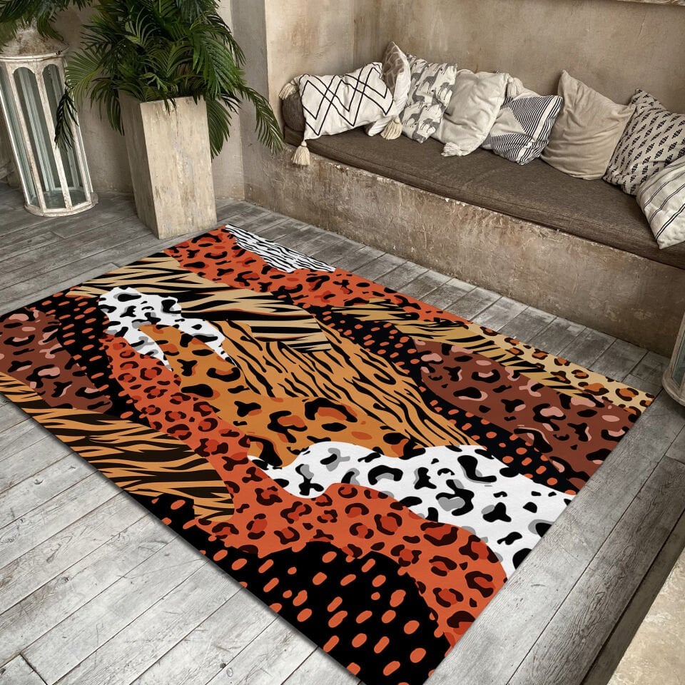 Animal Print Rug Leopard Tiger Carpet Safari Jungle Style Floor Mat for Home Decor