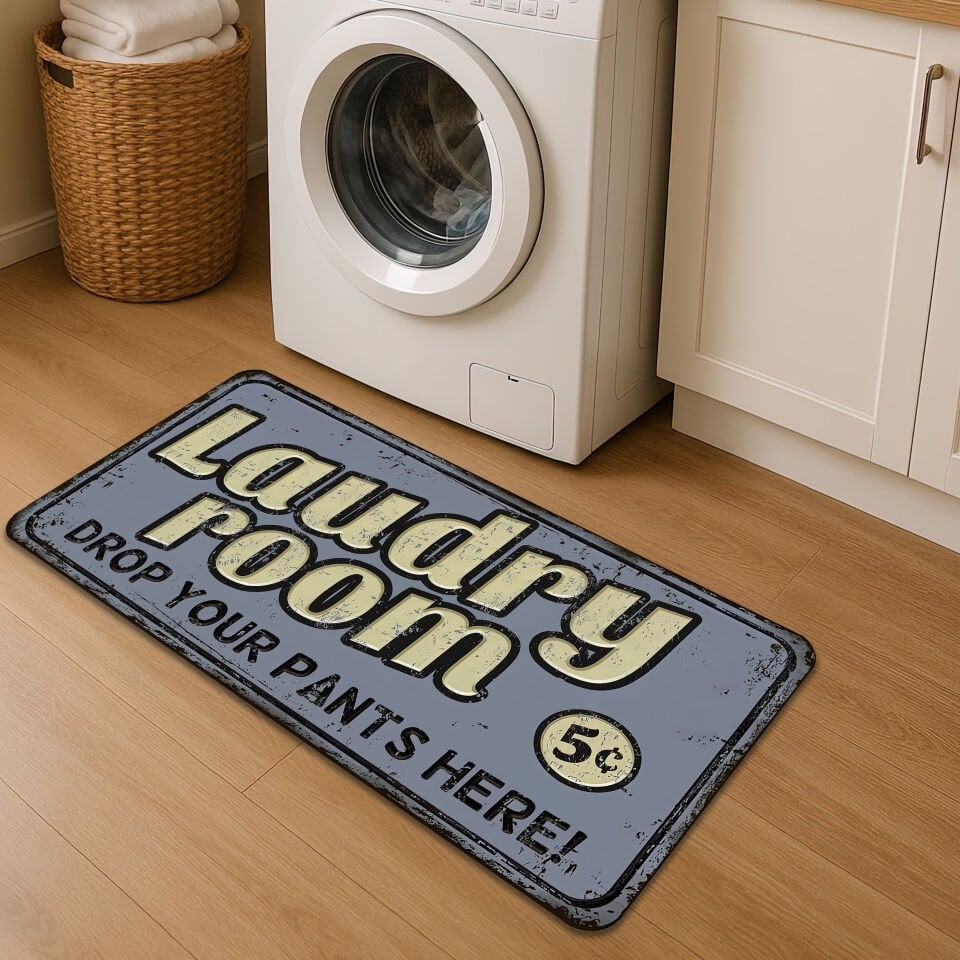 Funny Laundry Room Mat – “Drop Your Pants Here!” Rug