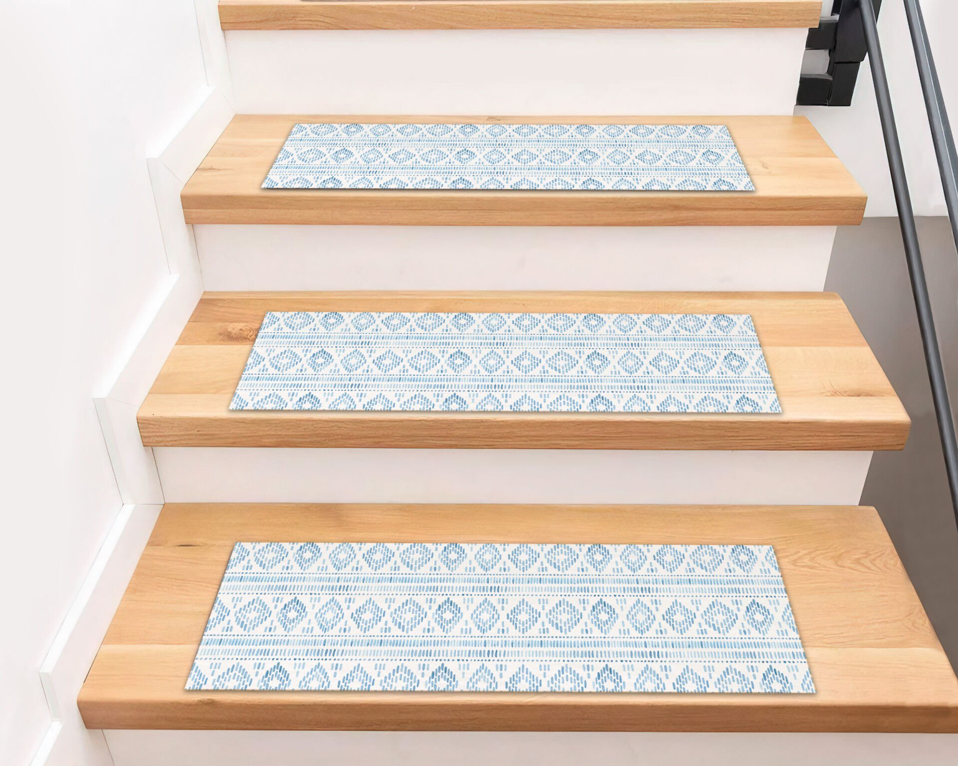 Light Blue Geometric Pattern Stair Treads – Soft Nordic Design