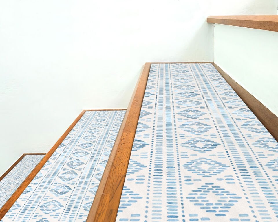 Light Blue Geometric Pattern Stair Treads – Soft Nordic Design