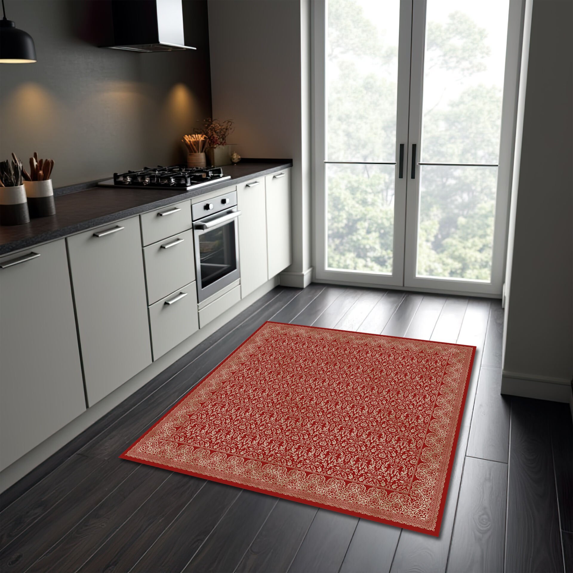 Elegant Red Pattern Square Area Rug for Modern Living Spaces