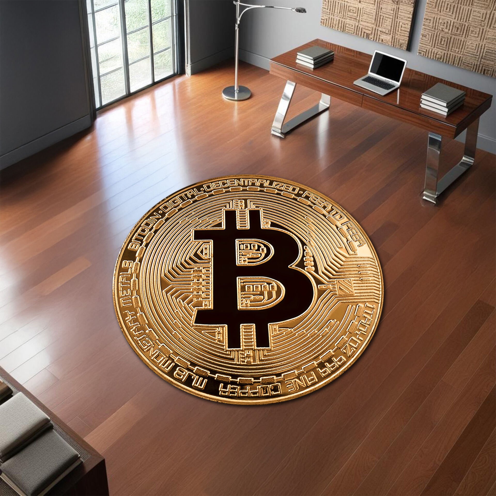 Bitcoin Round Rug – Crypto-Inspired Office & Home Decor