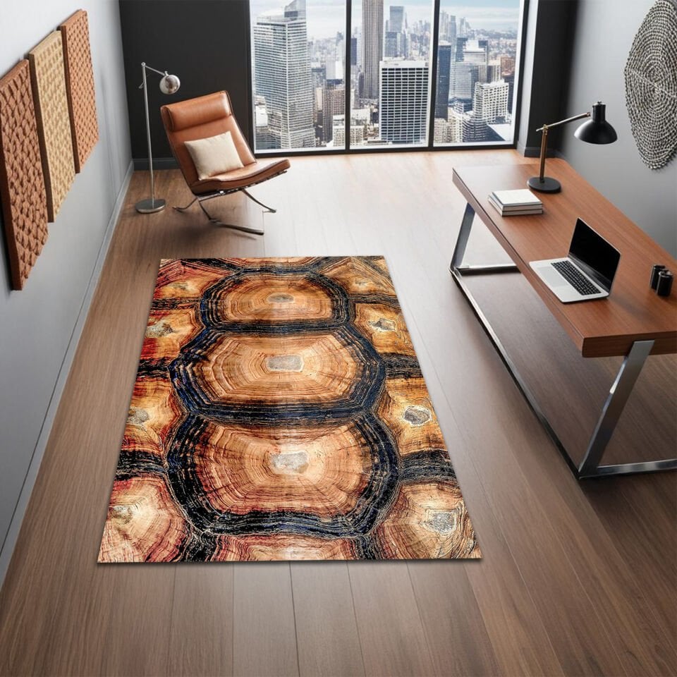 Elegant Turtle Shell Pattern Office Rug – Nature Inspired Modern Design