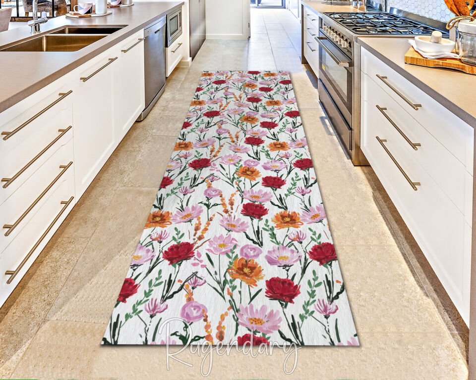 Colorful Floral Runner Rug – Vibrant Flower Pattern Carpet for Hallway & Entryway