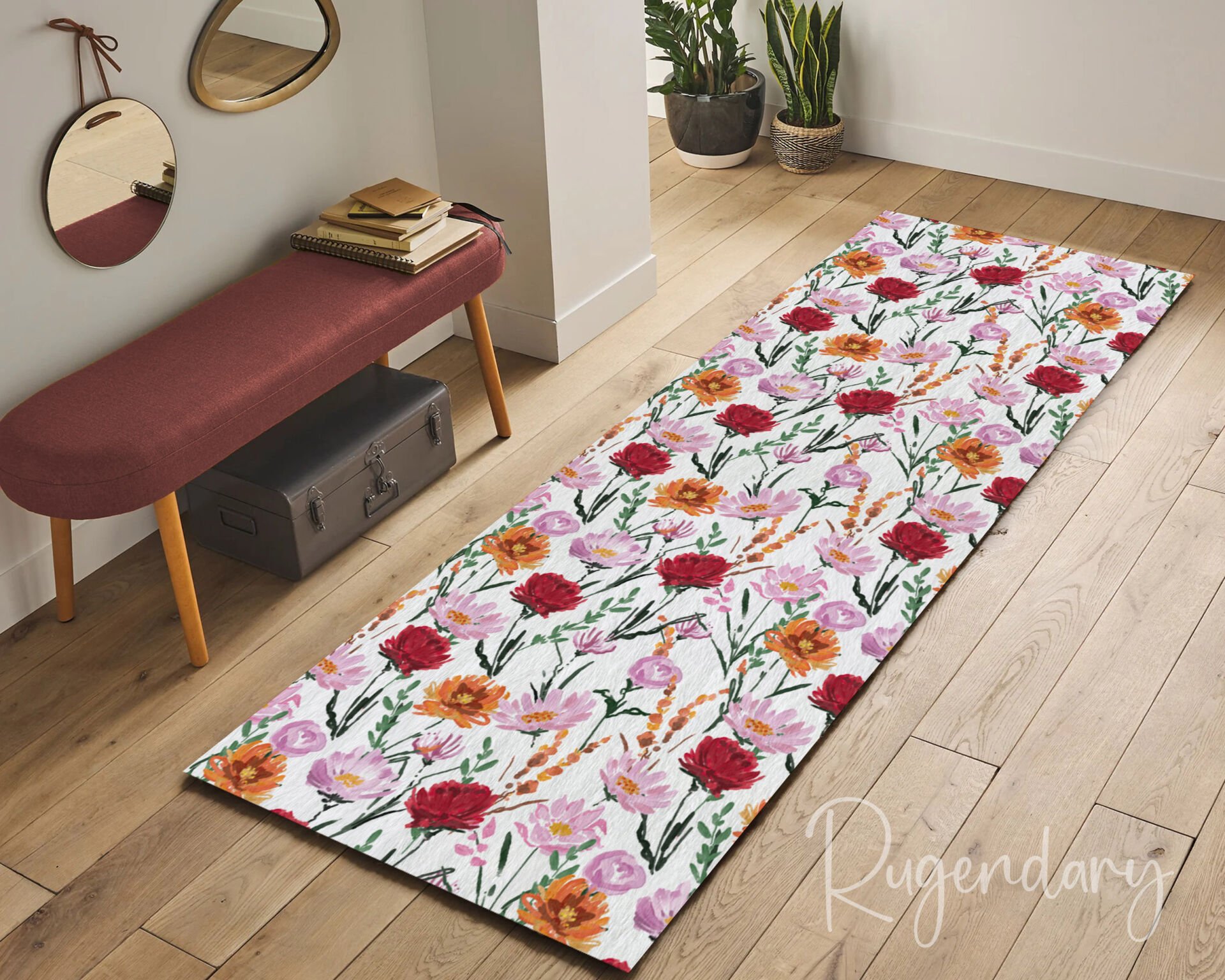 Colorful Floral Runner Rug – Vibrant Flower Pattern Carpet for Hallway & Entryway