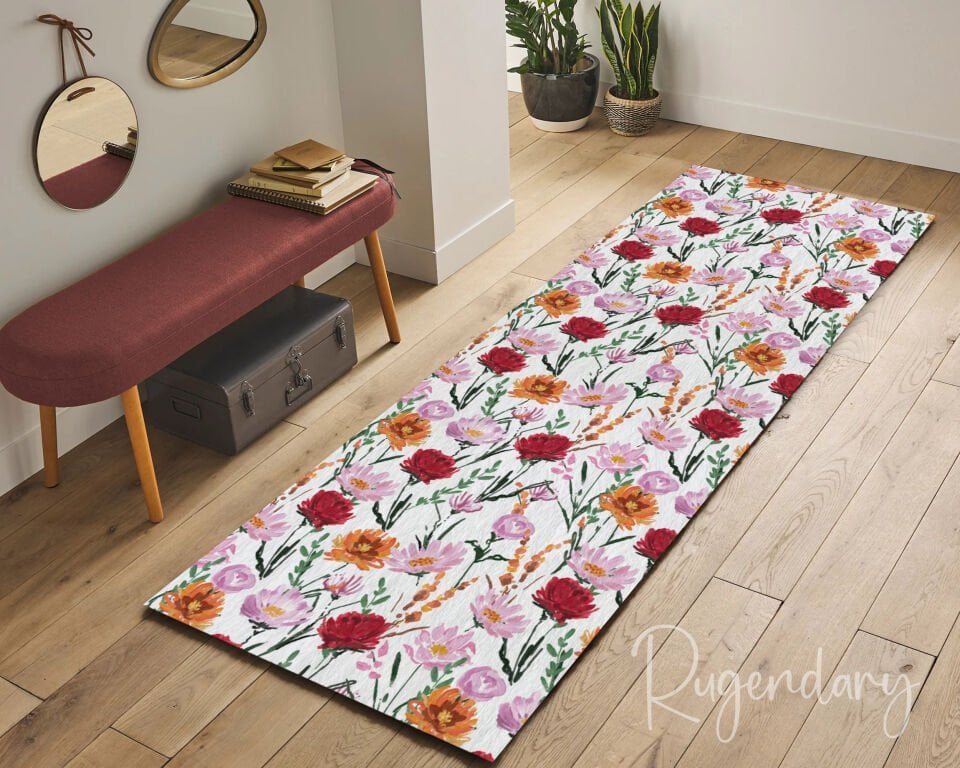 Colorful Floral Runner Rug – Vibrant Flower Pattern Carpet for Hallway & Entryway
