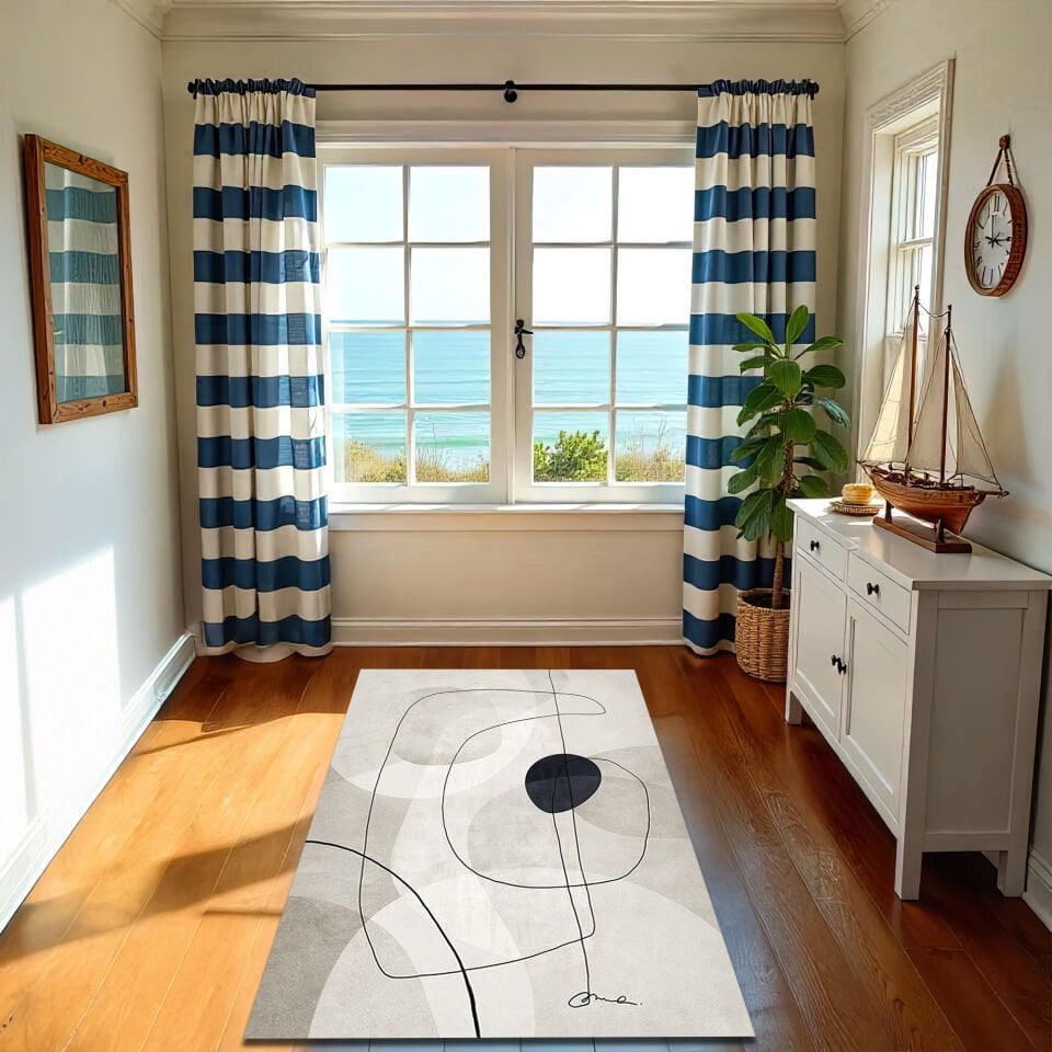 Modern Abstract Beige Rug – Minimalist Line Art Carpet with Neutral Tones
