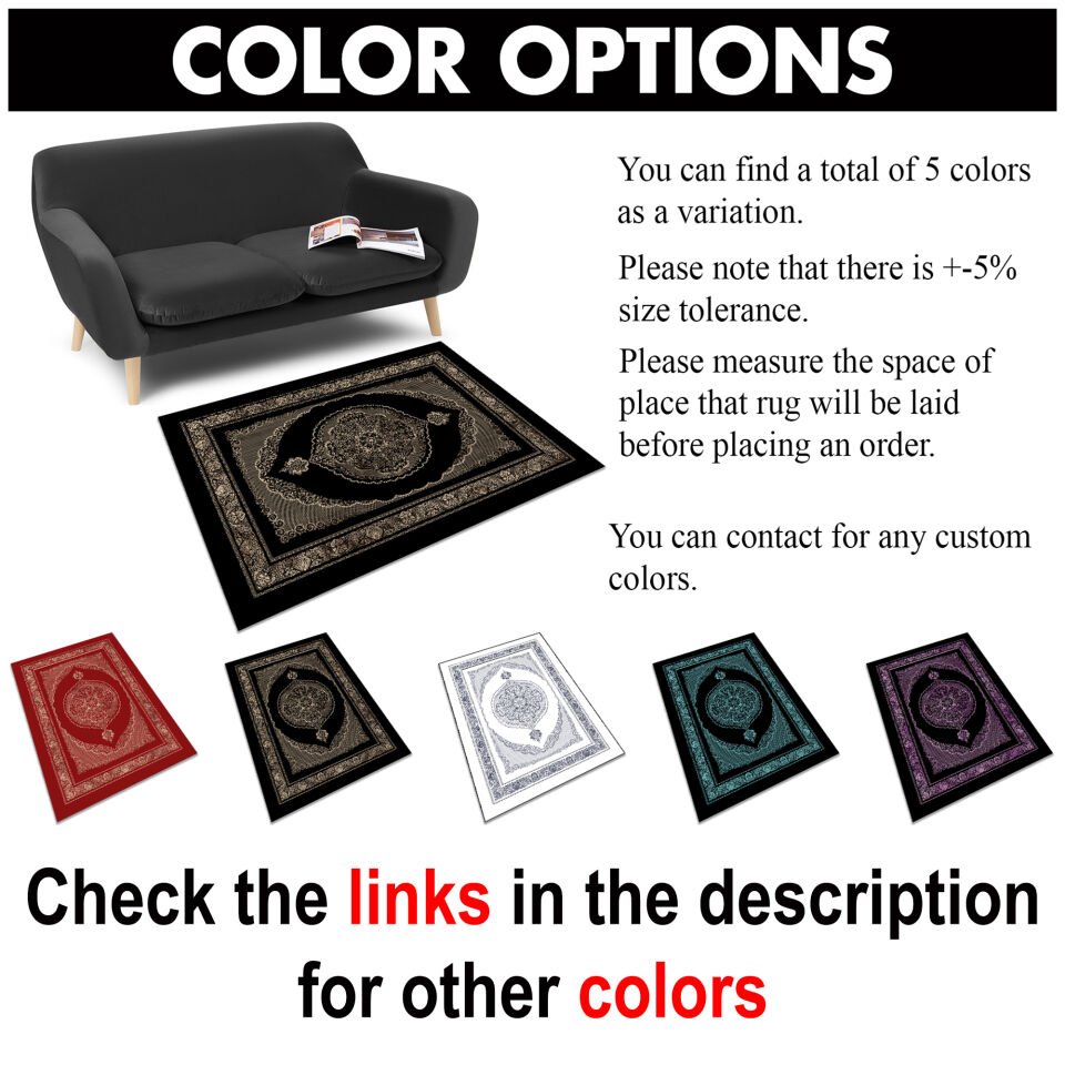 Black Oriental Medallion Rug Elegant Classic Pattern Decorative Carpet