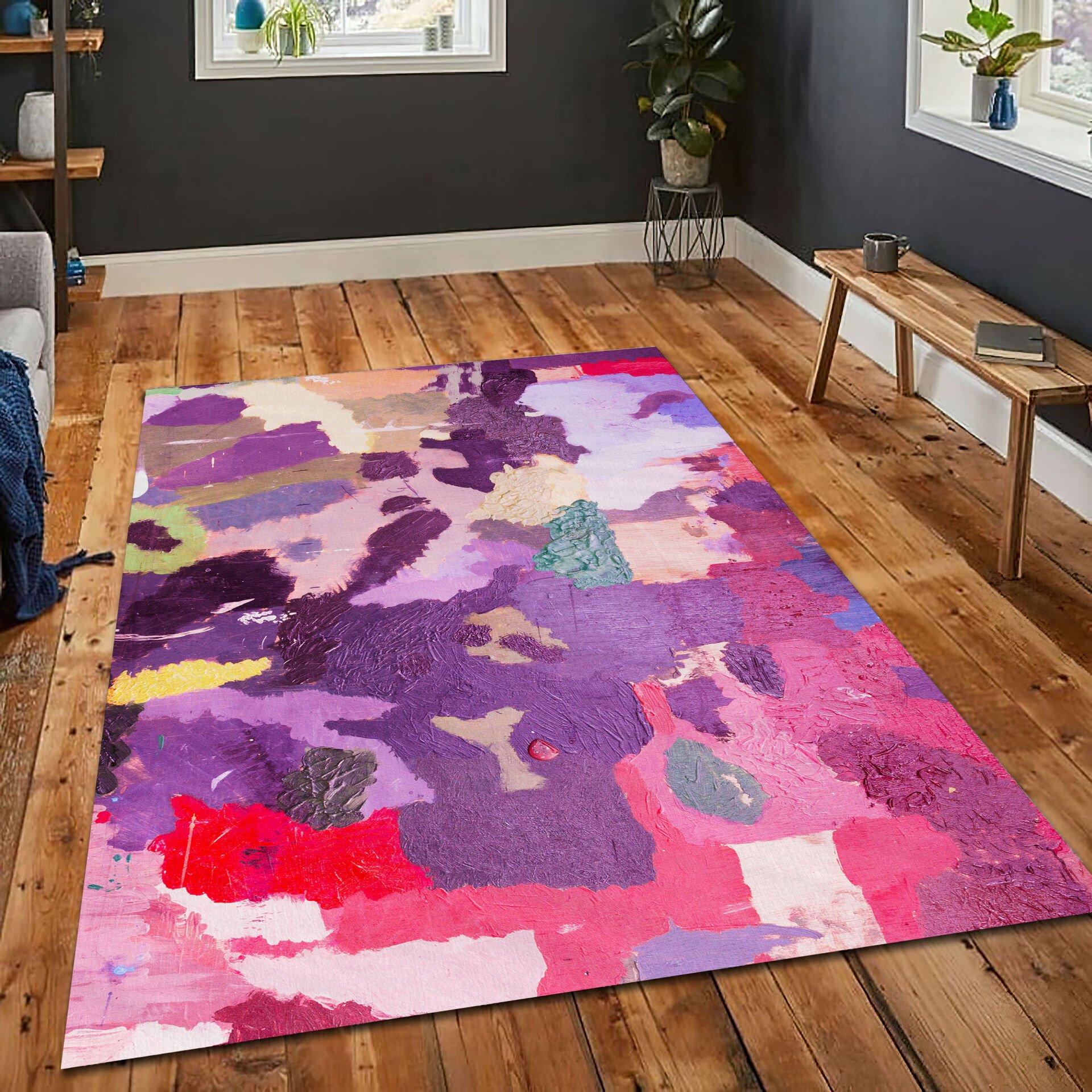 Colorful Abstract Art Rug Purple Red Pink Modern Artistic Carpet for Living Room and Bedroom
