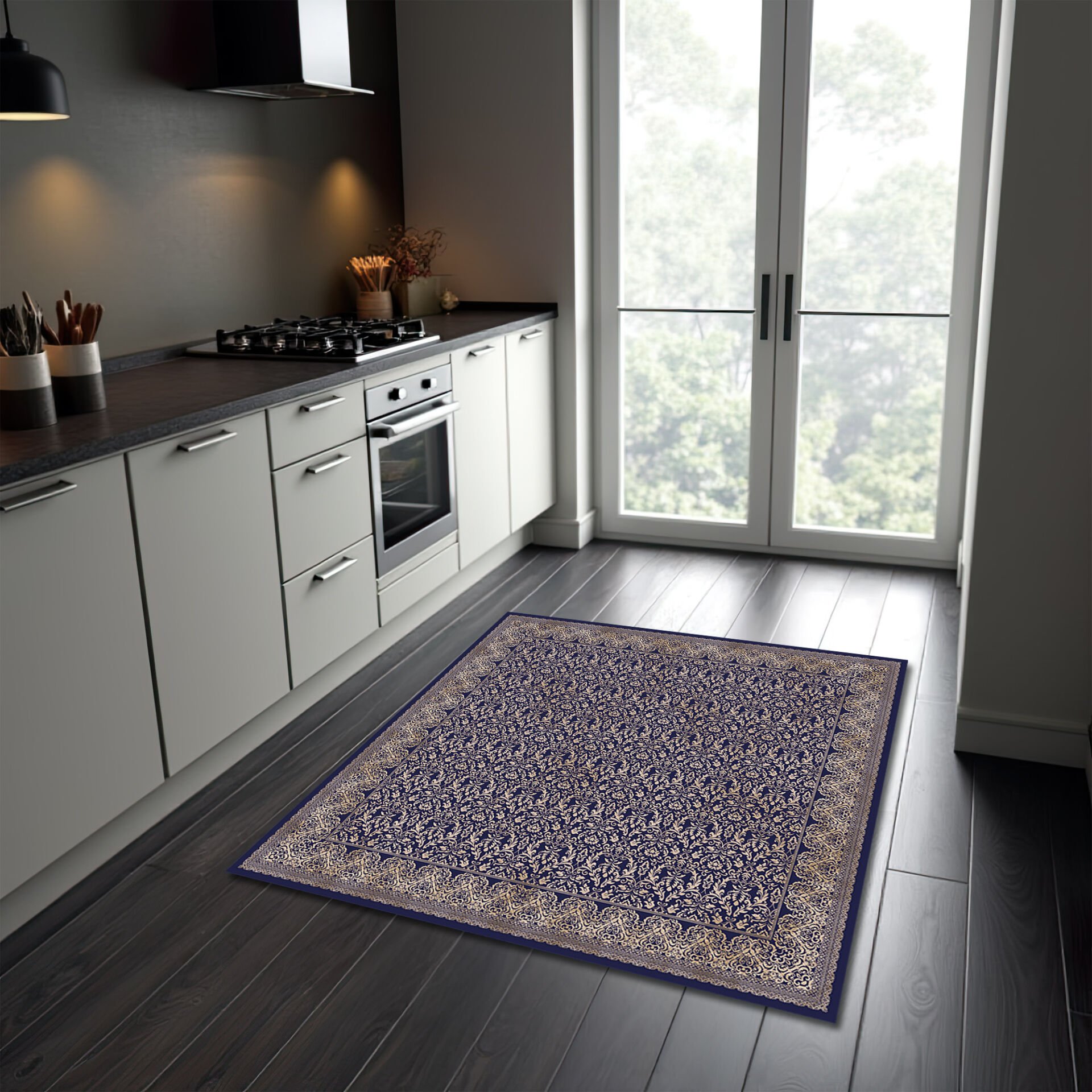 Elegant Blue Pattern Square Area Rug for Modern Living Spaces