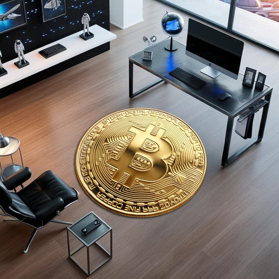 Gold Bitcoin Round Rug – Luxury Crypto Decor for Office & Home
