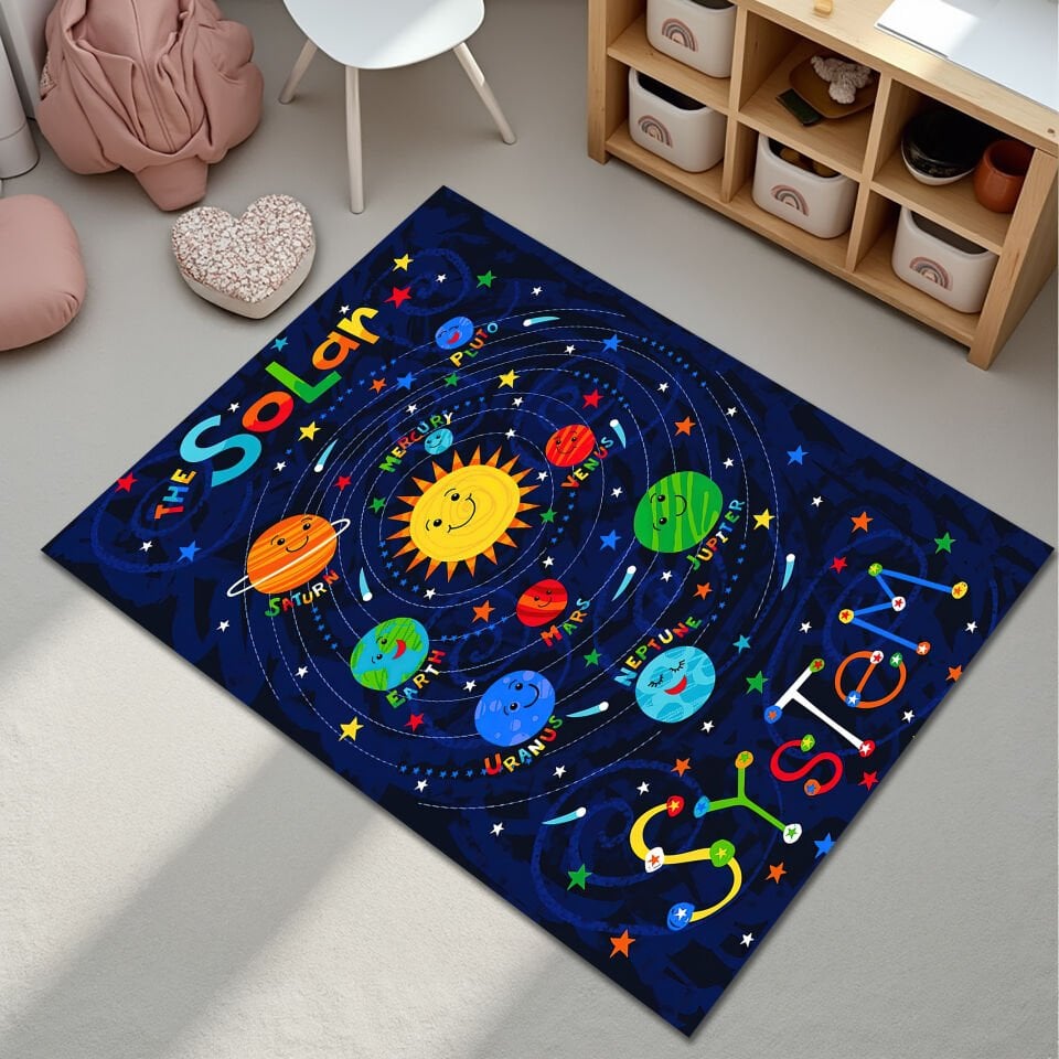 Kids Solar System Rug – Colorful Space Theme Educational Play Mat