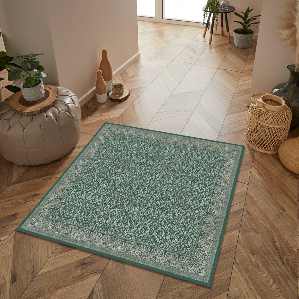 Elegant Green Pattern Square Area Rug for Modern Living Spaces