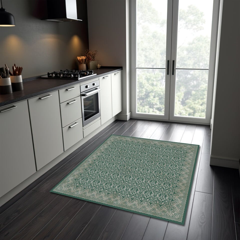 Elegant Green Pattern Square Area Rug for Modern Living Spaces