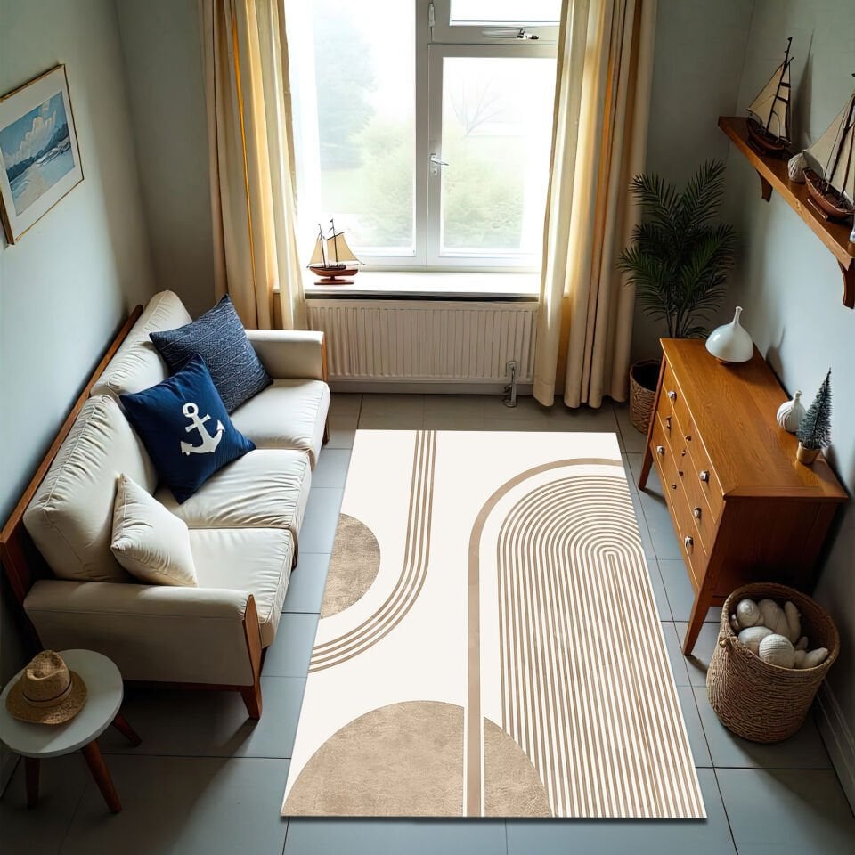 Modern Beige Arch Pattern Rug – Minimalist Geometric Carpet