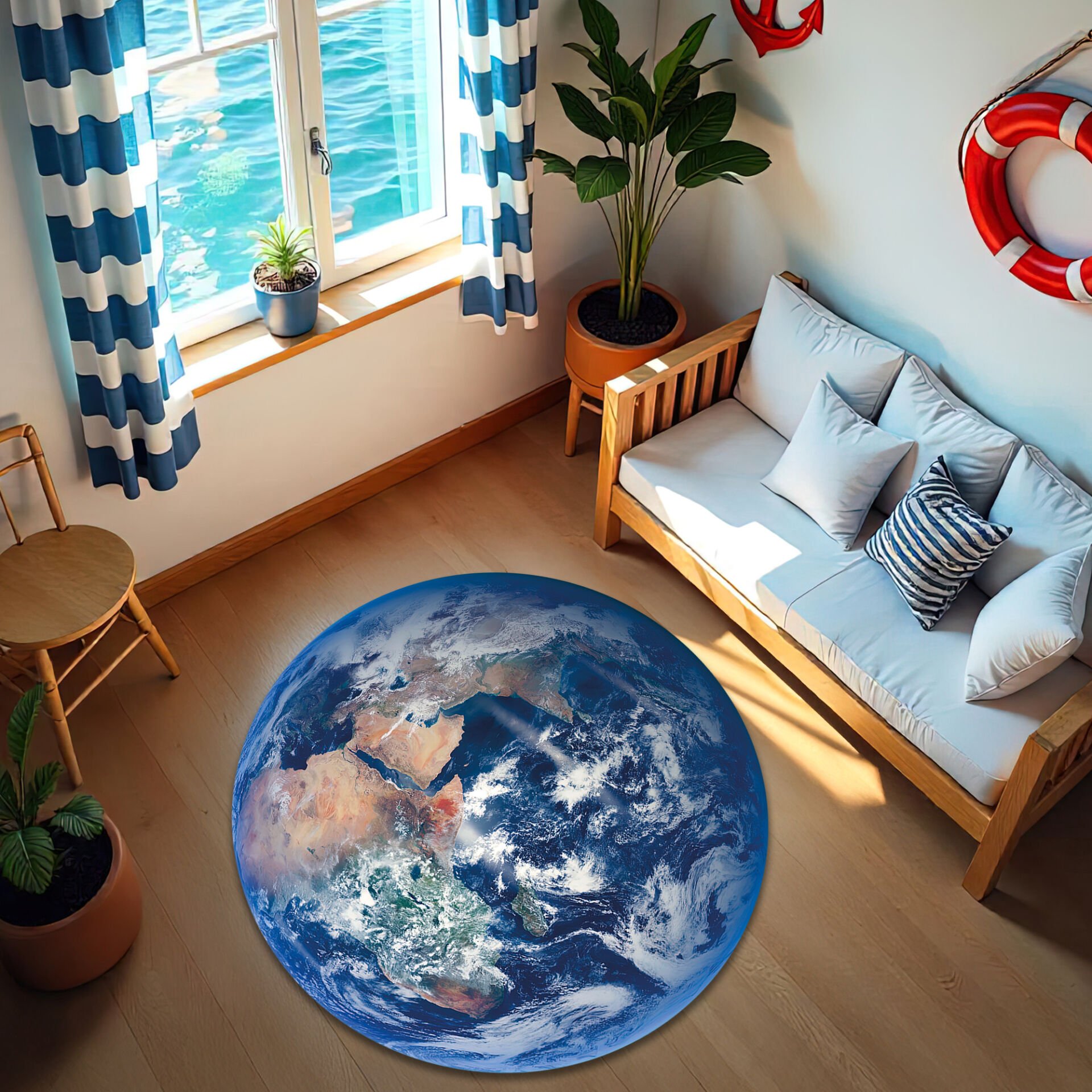 3D Earth Globe Round Rug – Realistic Planet Design Floor Mat