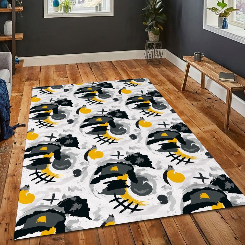 Abstract Black Grey Yellow Rug Modern Contemporary Art Carpet for Living Room and Bedroom